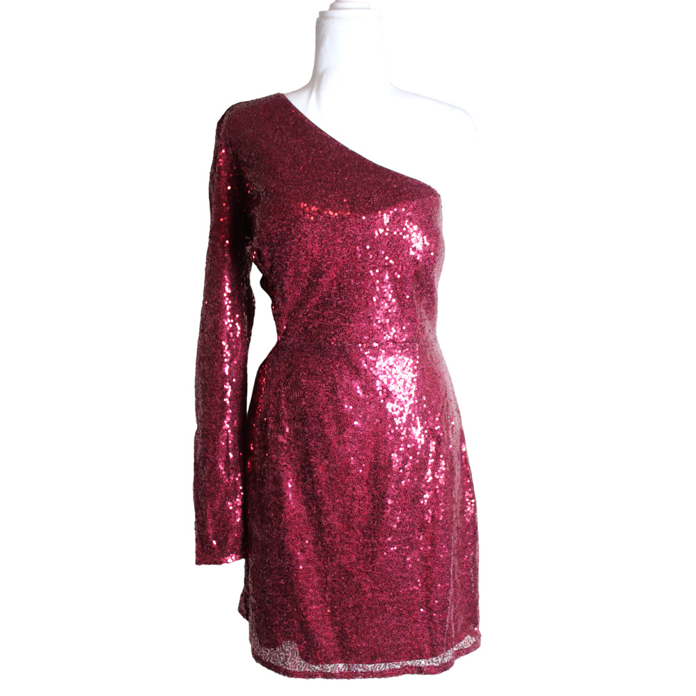 Total Diva Maroon Sequin One-Shoulder Bodycon Mini Dress Size L